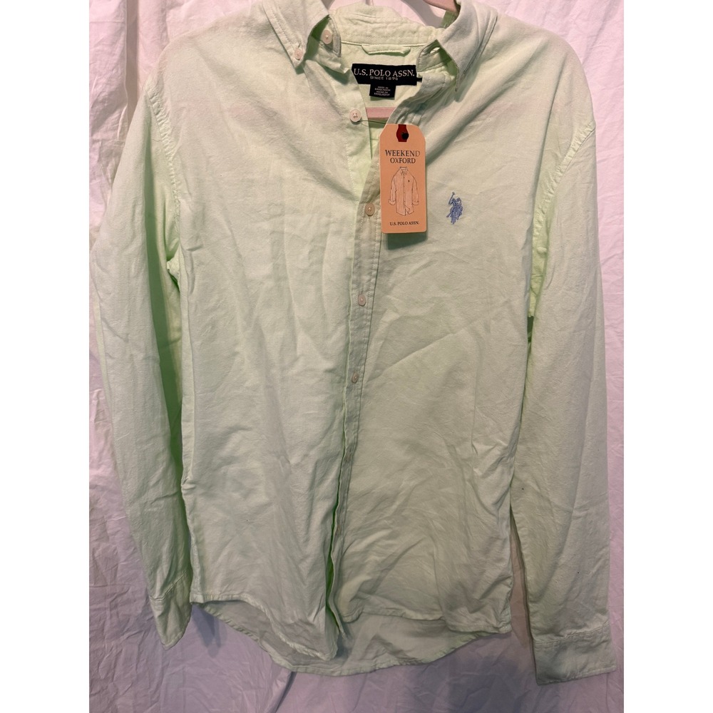 US Polo Assn Mens Weekend Oxford Shirt Mint Green Long Sleeve Button Down Small